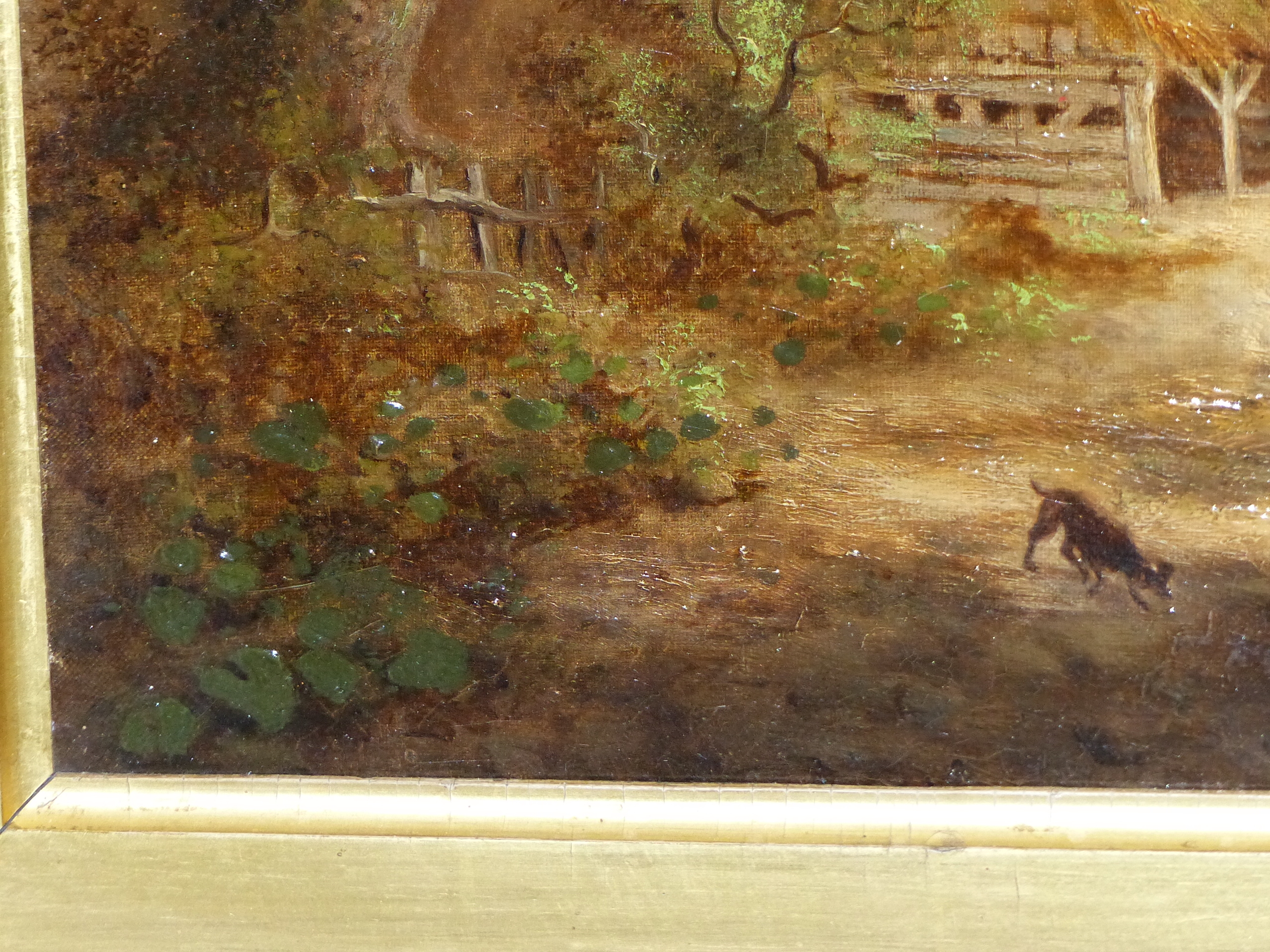 MID 19th C. ENGLISH SCHOOL A RURAL TRACK LEADING TO A MANOR HOUSE. OIL ON CANVAS 57 x 70cm CARVED - Image 4 of 12