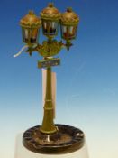 A CORDAY SCENT BOTTLE HOLDER AND ASHTRAY MODELLED AS A THREE LIGHT STREET LAMP FROM RUE DE LA