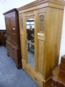 AN EDWARDIAN SATIN WALNUT SMALL WARDROBE. W 116 X D 46 X H 198CMS.