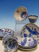 A COLLECTION OF CHINESE BLUE AND WHITE TEA BOWLS AND SAUCERS