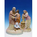 A TINTED PARIAN GROUP OF THE PRODIGAL SONS RETURN. H 34cms. TOGETHER WITH ANOTHER OF A LADY