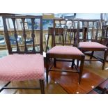SIX SIMILAR 19th C. MAHOGANY DINING CHAIRS, EACH WITH DROP IN SEATS ABOVE CHANNELLED TAPERING SQUA