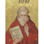 19th C. ENGLISH SCHOOL PORTRAIT OF THE VENERABLE BEDE OIL ON PANEL 66 x 25 cms