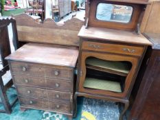 A BARBERS POLE LINE INLAID MIRROR BACKED MUSIC CABINET WITH A DRAWER ABOVE A ONCE GLAZED DOOR. W