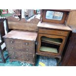 A BARBERS POLE LINE INLAID MIRROR BACKED MUSIC CABINET WITH A DRAWER ABOVE A ONCE GLAZED DOOR. W