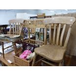 A PINE STICK STAND TOGETHER WITH TWO KITCHEN CHAIRS