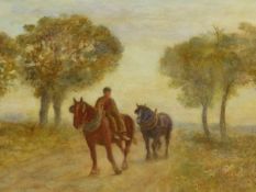 19th/20th C. ENGLISH SCHOOL HOMEWARD BOUND, SIGNED INDISTINCTLY WATERCOLOUR. 28 x 46 cms TOGETHER