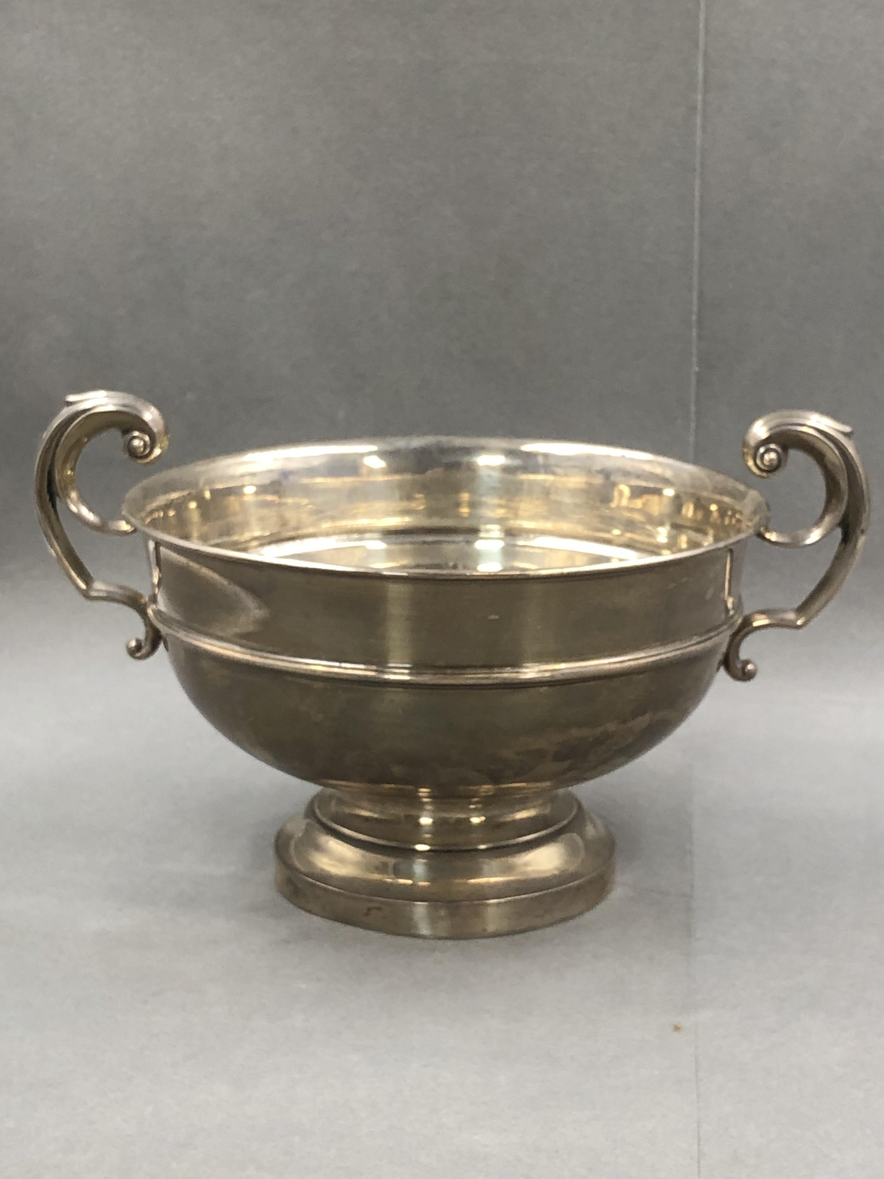 A VICTORIAN HALLMARKED SILVER TWO HANDLED FOOTED BOWL, DATED 1857, SIGNED THE GOLDSMITHS &