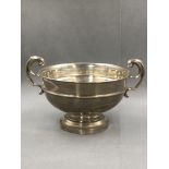 A VICTORIAN HALLMARKED SILVER TWO HANDLED FOOTED BOWL, DATED 1857, SIGNED THE GOLDSMITHS &