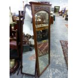 TWO MAHOGANY FRAMED FULL LENGTH MIRRORS, ONE WITH REEDED COLUMN SUPPORTS