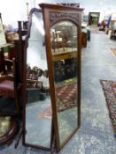 TWO MAHOGANY FRAMED FULL LENGTH MIRRORS, ONE WITH REEDED COLUMN SUPPORTS