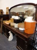 A VICTORIAN MAHOGANY MIRROR BACKED SIDEBOARD WITH THREE DRAWERS ABOVE PEDESTAL CUPBOARDS WITH