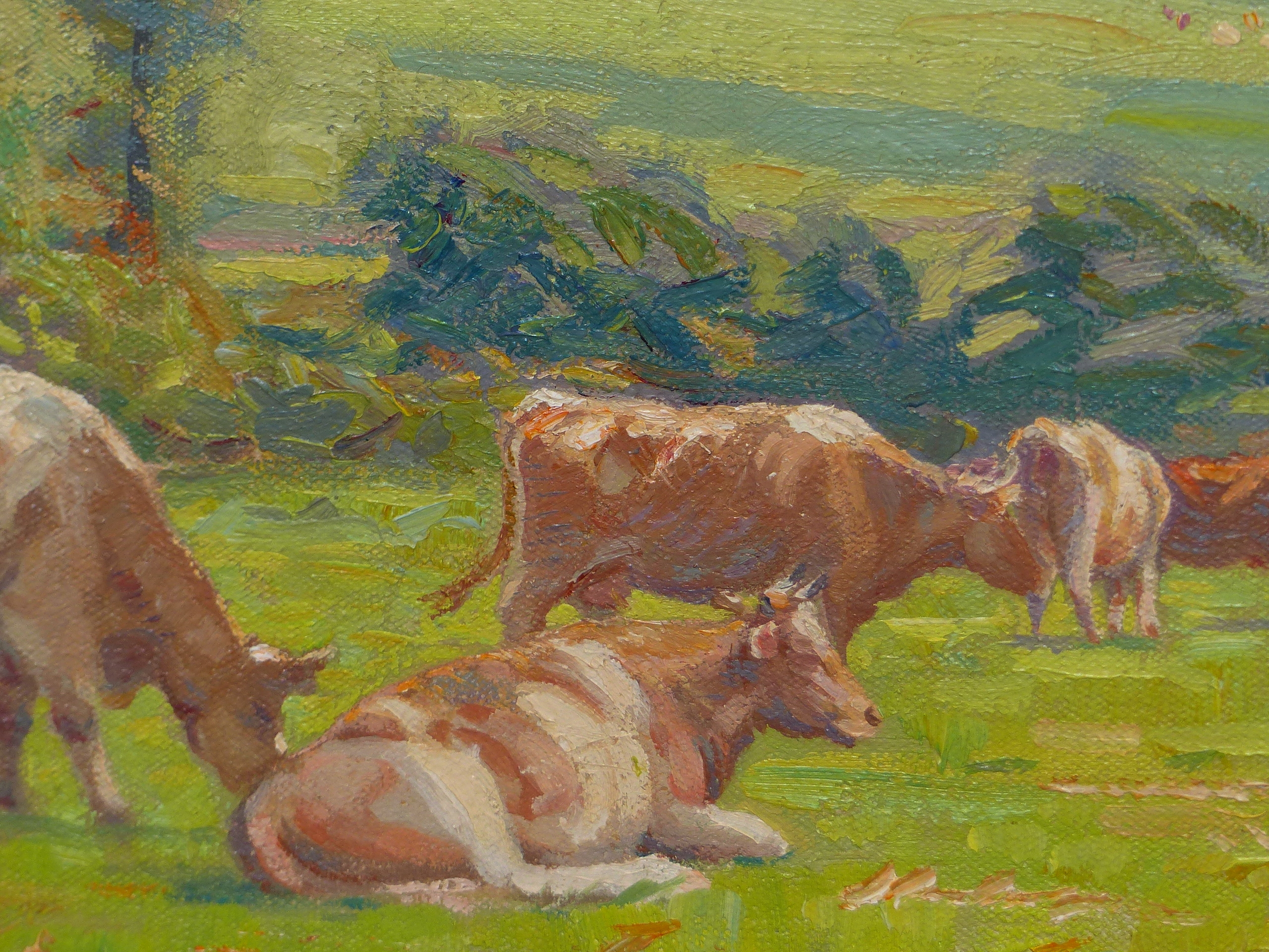 A.W ENNESS (1876-1948) CATTLE IN A MEADOW, SIGNED OIL ON CANVAS 67 x 82cm - Image 5 of 7