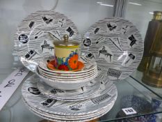 FOURTEEN PIECES OF HOMEMAKER RIDGWAY POTTERIES LIMITED PLATES AND BOWLS AND A CLARICE CLIFF GAYDAY