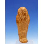 AN EGYPTIAN WHITE MARBLE USHABTI CARVED AS AN ENTOMBED PHARONIC FIGURE. H 21.5cms.