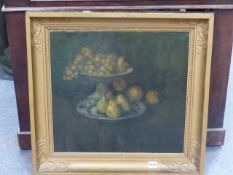 19th / 20th CENTURY FRENCH SCHOOL. STILL LIFE OF GRAPES AND PEARS, OIL ON CANVAS. 62 x 78cms.