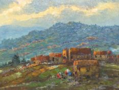 •SOMES MARTINS (CONTEMPORARY SCHOOL). ARR. A PORTUGUESE LANDSCAPE, SIGNED AND INSCRIBED VERSO. OIL