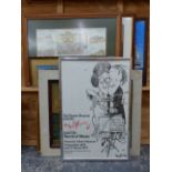 A GROUP OF ANTIQUE AND LATER FURNISHING PICTURES INCLUDING EXHIBITION POSTERS, LANDSCAPES ETC