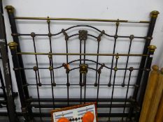 A BRASS MOUNTED IRON DOUBLE BED HEAD, FOOT AND SIDES. W 181 x D 137 x H 137cms.