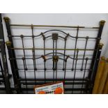 A BRASS MOUNTED IRON DOUBLE BED HEAD, FOOT AND SIDES. W 181 x D 137 x H 137cms.