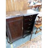 A PAIR OF MAHOGANY COLLECTORS CABINETS, THE FIELDED PANELLED DOORS EACH ENCLOSING FIVE DRAWERS ABOVE