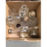 VARIOUS ANTIQUE HALLMARKED SILVER MOUNTED GLASS JARS.