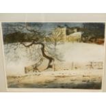 CONTEMPORARY BRITISH SCHOOL. SNOW AT KENWOOD, PENCIL SIGNED LIMITED EDITION COLOUR ETCHING. 36 x