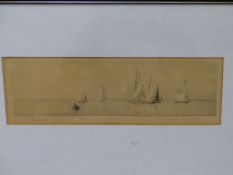 ROWLAND LANGMAID (1897 - 1956). SAILING VESSELS OFF RYDE. PENCIL SIGNED ETCHING. 10 x 34cms.