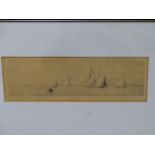ROWLAND LANGMAID (1897 - 1956). SAILING VESSELS OFF RYDE. PENCIL SIGNED ETCHING. 10 x 34cms.
