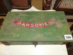 A VINTAGE RANSOMES LAWN MOWER TOOL BOX