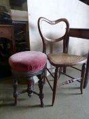 A VICTORIAN PIANO STOOL AND A BEDROOM CHAIR (2)