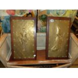 A PAIR OF ARTS AND CRAFTS BRASS RELIEF PANELS