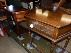 TWO SIMILAR OAK HALL TABLES EACH WITH SINGLE DRAWER