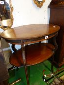 A MAHOGANY INLAID TWO TIER OCCASIONAL TABLE