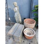 CONCRETE FIGURE, SIX PLANTERS