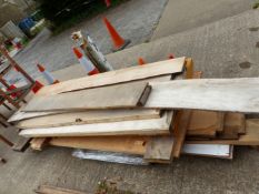 A QUANTITY OF VARIOUS TIMBERS, PLY BOARDS, DOORS ETC