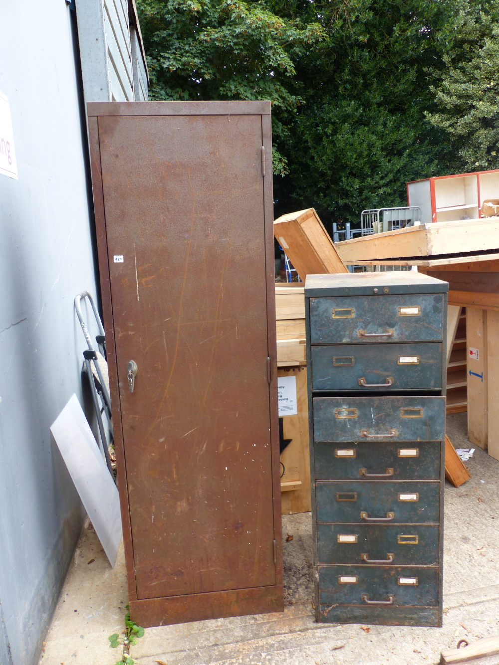A STEEL CABINET AND A FILE CABINET (2)
