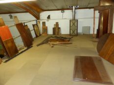 A QUANTITY OF ANTIQUE AND OTHER RESTORES FURNITURE PARTS AND TIMBERS ETC