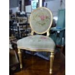 A 19TH CENTURY GILT SIDE CHAIR WITH TAPESTRY UPHOLSTERED SEAT