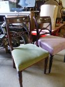 TWO GEORGIAN MAHOGANY DINING CHAIRS.