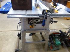 A CIRCULAR BENCH SAW ON STAND.