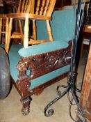 A VICTORIAN COUNTRY HOUSE SETTEE WITH CARVED SHOW FRAME FOR RESTORATION