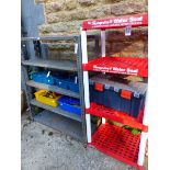 TWO SHELF UNITS AND A QUANTITY OF TOOLS.