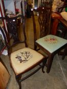 THREE EDWARDIAN BEDROOM CHAIRS AND A 19TH CENTURY DINING CHAIR. (4)