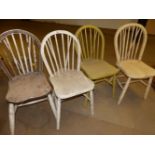 FOUR ANTIQUE PAINTED SPINDLE BACK WINDSOR CHAIRS