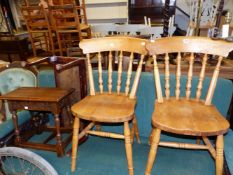 A PAIR OF KITCHEN CHAIRS AND TWO STOOLS
