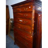 A 19TH CENTURY CHEST ON CHEST TALLBOY WITH TWO SHORT AND SIX LONG DRAWERS ON BRACKET FEET, 113 x
