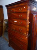 A 19TH CENTURY CHEST ON CHEST TALLBOY WITH TWO SHORT AND SIX LONG DRAWERS ON BRACKET FEET, 113 x