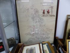 A COLLECTION OF VARIOUS SPORTING PRINTS TOGETHER WIT A LARGE MAP. THE FOX HUNTS OF ENGLAND