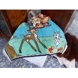 VINTAGE DISNEY MATS, QUANTITY OF VINTAGE SCARVES, PATCHWORK QUILT COVER ETC.